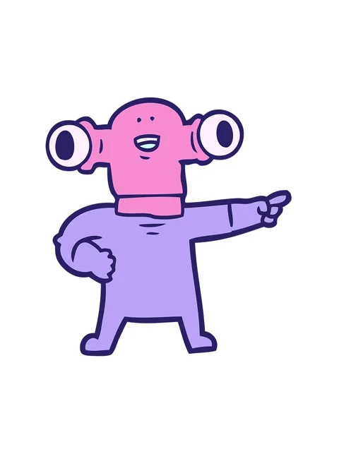 Jiggle motion animation of friendly cartoon alien pointing Stock Footage 324403202