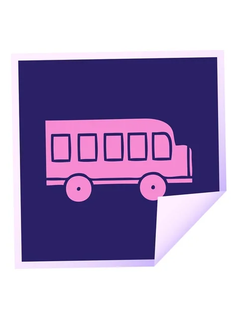Jiggle motion animation of square peeling sticker cartoon of a school bus Stock Footage 324463629