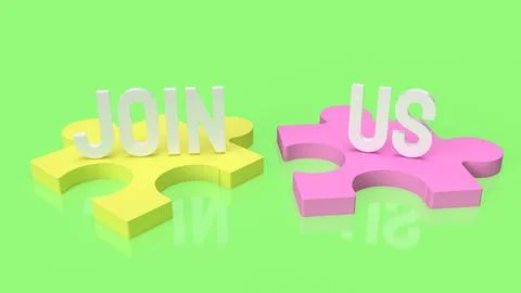 The jigsaw and text join us for abstract image 3d rendering Illustrazione stock