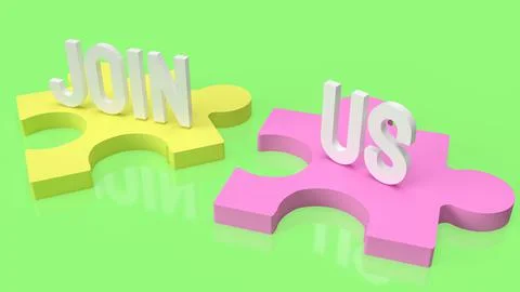 The jigsaw and text join us for abstract image 3d rendering 스톡 일러스트