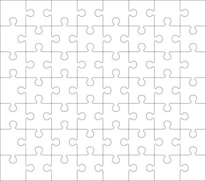 Jigsaw blank template or cutting guidelines of 56 pieces, 7 x 8 tiles vector Stock Illustration
