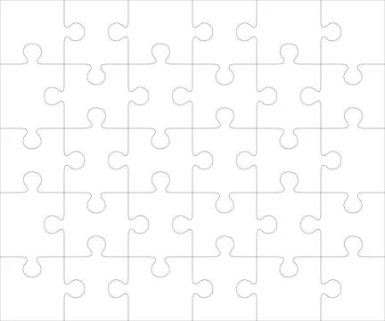 Jigsaw blank template or cutting guidelines of 30 pieces, 6 x 5 tiles vector Stock Illustration