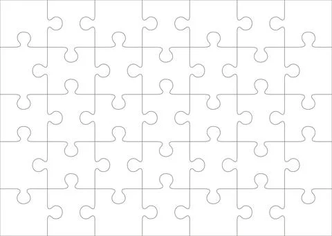 Jigsaw blank template or cutting guidelines of 35 pieces, 7 x 5 tiles vector Stock Illustration