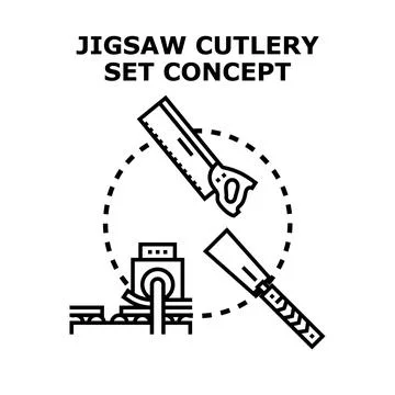 Jigsaw cutlery set concept creating kitchenware design vector Illustrazione stock