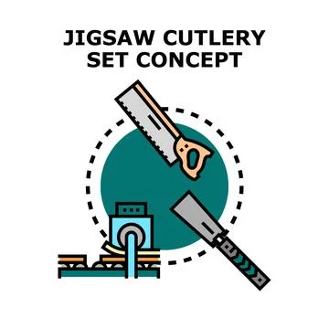 Jigsaw cutlery set concept creating kitchenware design vector Stock Illustration