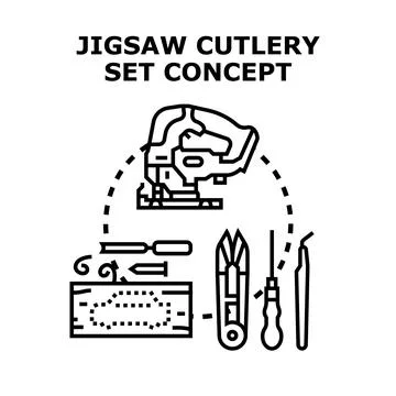 Jigsaw cutlery set concept vector illustration Stock Illustration