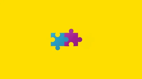 Jigsaw forming a rectangle against yellow background Video stock 137167042