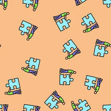 Jigsaw human puzzle vector seamless pattern Stock Illustration