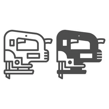 Jigsaw line and solid icon, construction tools concept, D handle jig saw vector Illustration