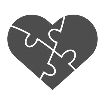 Jigsaw love puzzle solid icon. Heart shaped four pieces symbol, glyph style Stock Illustration