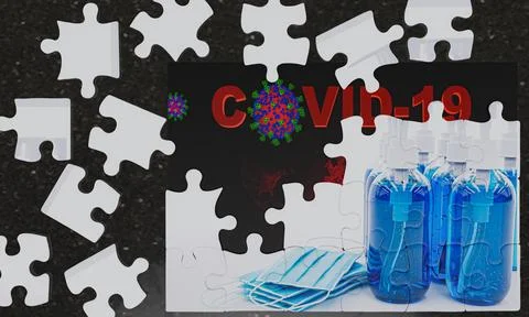 Jigsaw picture overlap, the background is a Coronal Covid-19 virus and the .. Stock Photos