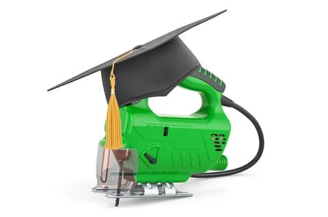 Jigsaw power with graduation hat. 3D rendering Stock Illustration