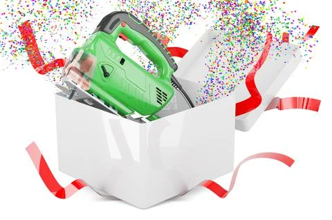 Jigsaw power inside gift box, present concept. 3D rendering Ilustración de archivo