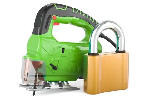 Jigsaw power with padlock, 3D rendering Ilustración de archivo