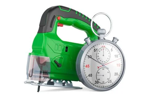 Jigsaw power with stopwatch, 3D rendering Ilustración de archivo