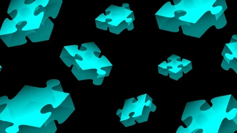 Jigsaw puzzle 3D isometric virtual float moving blue color Stock Footage 93237730