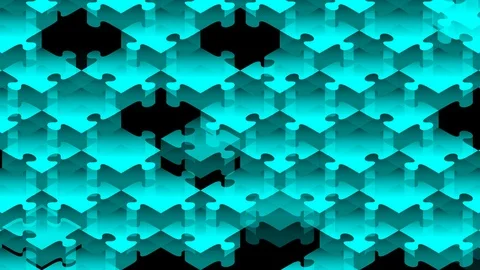 Jigsaw puzzle 3D isometric virtual assemble moving blue color Video stock 93237821