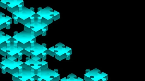 Jigsaw puzzle 3D isometric virtual assemble moving blue color Stock Footage 93237823