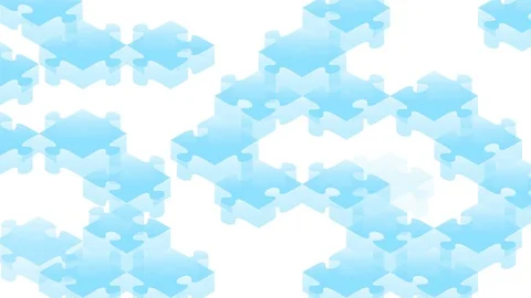 Jigsaw puzzle 3D isometric virtual assemble moving blue color Stock Footage 93237861