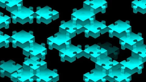 Jigsaw puzzle 3D isometric virtual assemble moving blue color Stock Footage 93237930
