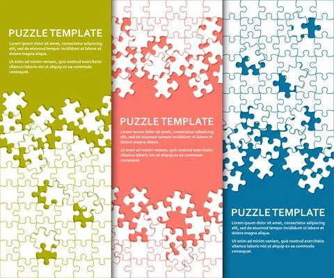 Jigsaw puzzle background set with many colorful pieces. Abstract mosaic template イラスト素材