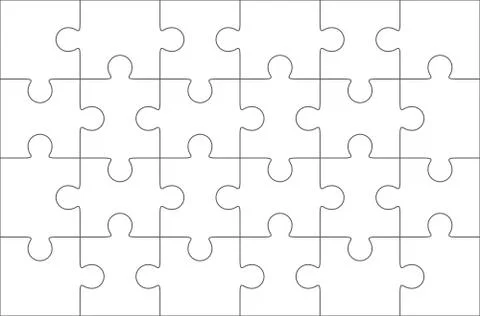 Jigsaw puzzle blank 6x4 elements, twenty four vector pieces. Stock Illustration