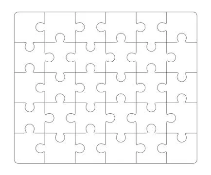 Jigsaw puzzle blank 6x5 elements, thirty vector pieces. Stock Illustration