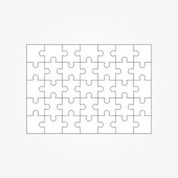 Jigsaw puzzle blank 7x5 elements, thirty-five vector pieces. Illustrazione stock