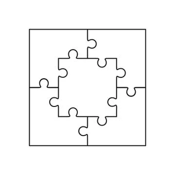 Jigsaw puzzle blank simple vector of five pieces Illustrazione stock