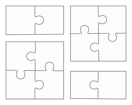 Jigsaw puzzle blank vector, four pieces, two elements Stock Illustration