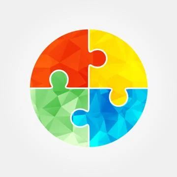 Jigsaw puzzle in the form of a colored circle. Stock Illustration