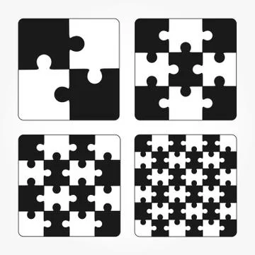 Jigsaw puzzle four vector flat blank templates set Stock Illustration