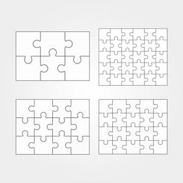 Jigsaw puzzle four vector flat blank templates set Stock Illustration