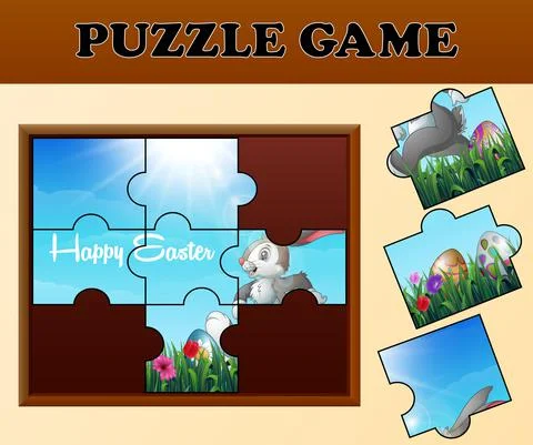 Jigsaw puzzle game with happy easter bunnies Stock Illustration