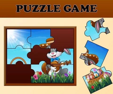 Jigsaw puzzle game with happy easter bunnies Stock Illustration