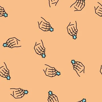 Jigsaw puzzle hand vector seamless pattern Stock Illustration