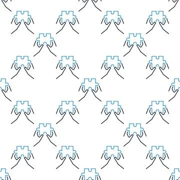 Jigsaw Puzzle in Hands vector colored seamless pattern Stock Illustration