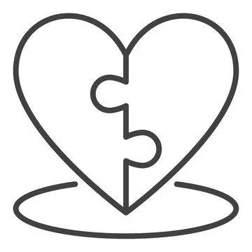 Jigsaw Puzzle Heart vector linear icon or symbol Stock Illustration