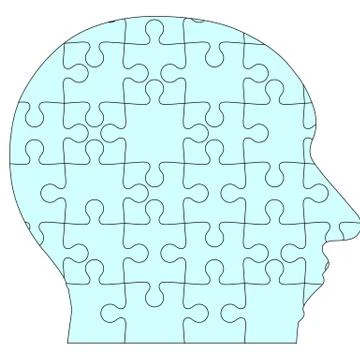 Jigsaw puzzle human head, blue background. vector illustration. Illustrazione stock