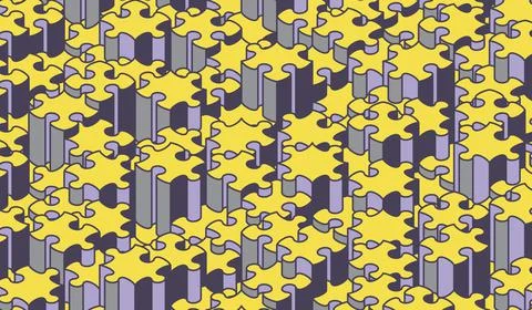 Jigsaw puzzle isometric background with many colorful pieces. Abstract mosaic Stock Illustration