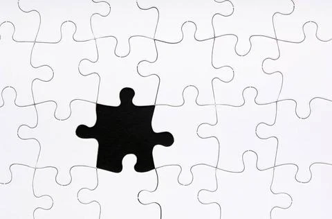 Jigsaw Puzzle Missing Piece Jigsaw puzzle in white with a missing piece Co... Stock Photos