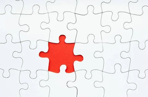 Jigsaw Puzzle Missing Piece Jigsaw puzzle in white with a missing piece Co... Stock Photos
