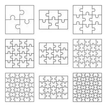 Jigsaw puzzle nine vector flat blank templates set Stock Illustration