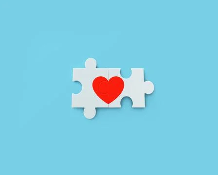 Jigsaw puzzle, pattern texture with a heart shape with space in strategy and  Stock Photos