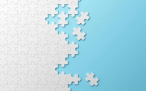 Jigsaw puzzle, pattern texture separated on blue background. 3d illustration Foto stock