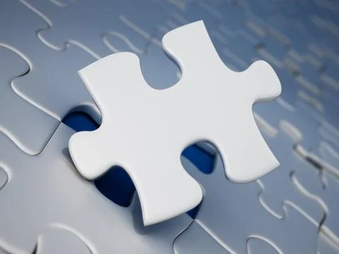 Jigsaw puzzle piece standing next to the missing part hole. 3D illustration Stock Illustration