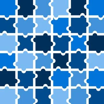 Jigsaw puzzle pieces background vector in shades of blue Stock Illustration