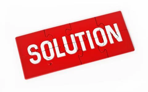 Jigsaw puzzle pieces forming solution text. 3D illustration Illustrazione stock