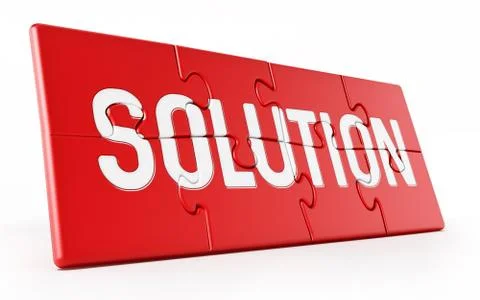 Jigsaw puzzle pieces forming solution text. 3D illustration Stock Illustration