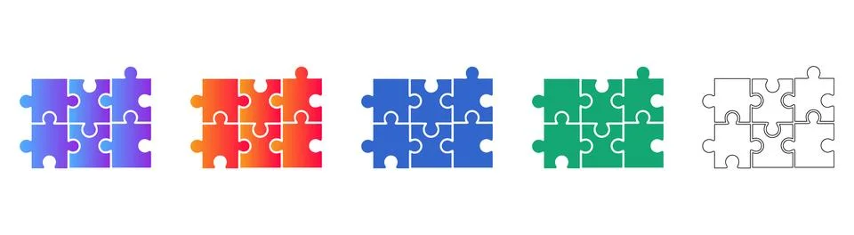 Jigsaw Puzzle Pieces Solution Icon Set Stockillustratie